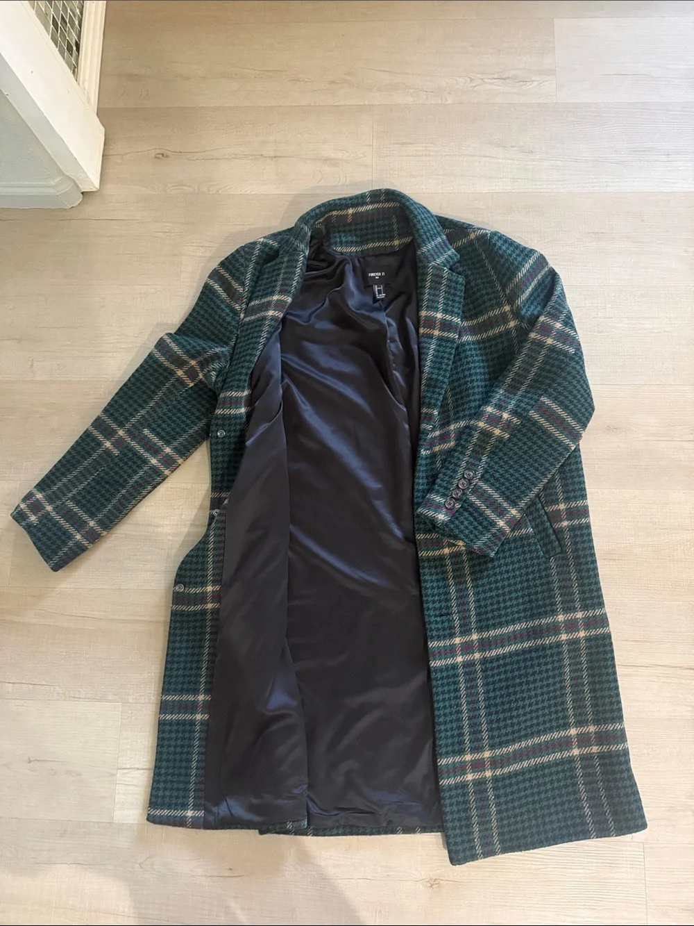 Forever 21 Green Plaid Pea Coat